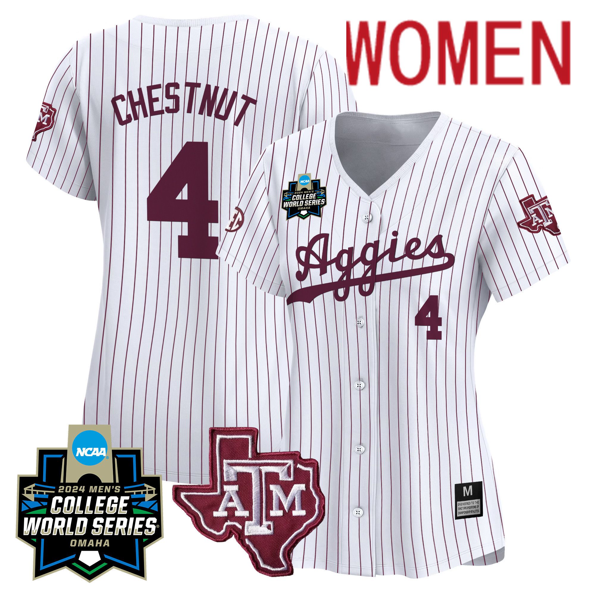 Women Texas A&M Aggies #4 Chestnut White Stripe 2024 College World Series Vapor Premier Limited NCAA Jersey